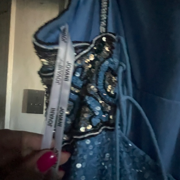 Jovani 09340 Blue Multi V Neck Embellished Cocktail Dress- Brand New with Tags - Picture 4 of 11